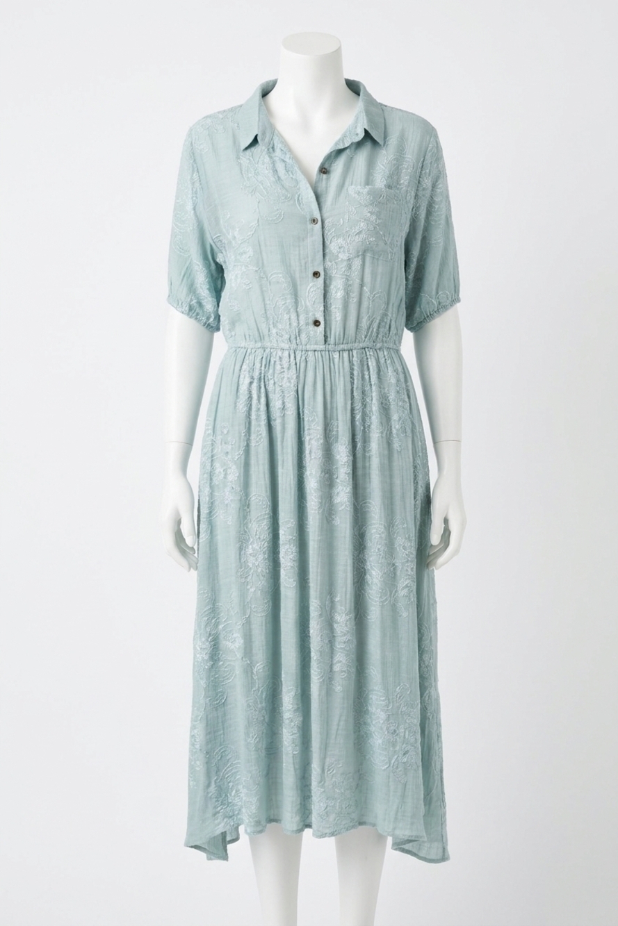 NEW PAPARAZZI embroidered front shirt & maxi skirt with belt set in mint